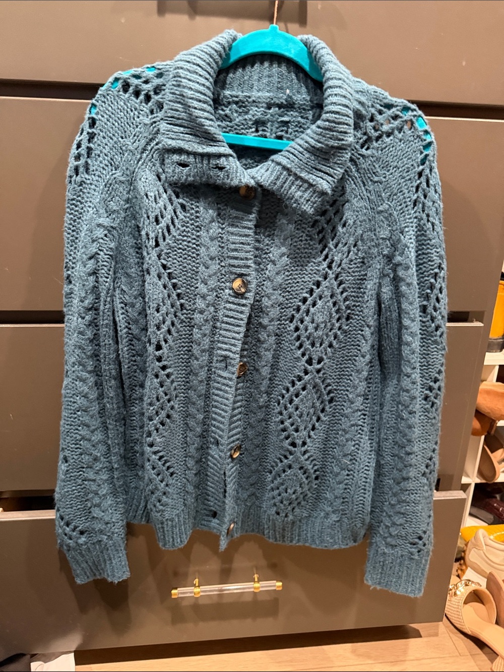 Sundance Open-Knit Button-Front Cardigan - Teal Blue
